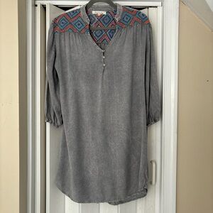 Anthropologie Solitaire Gray Embroidered Women's Top